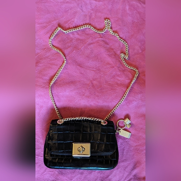 Vintage Coach Black Crocodile Purse With Gold Hardware And A Little Bling